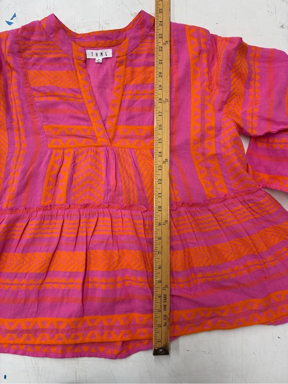THML Pink and Orange Geometric V-Neck Tunic - Picture 5 of 5